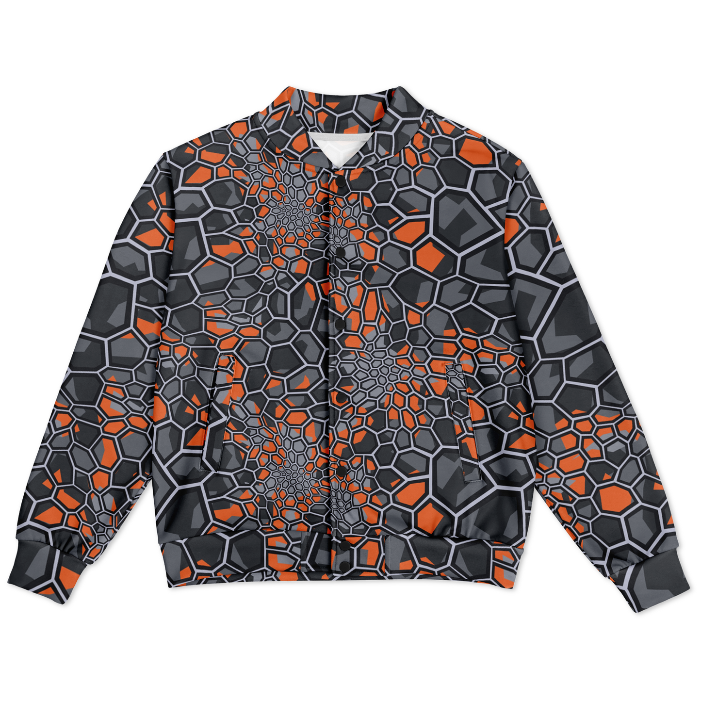 Baseball Jacket | Geometric Camo in Orange, Gray & Black