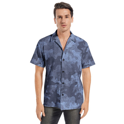 Cotton Camo Shirt For Men | Denim Blue Short-Sleeve