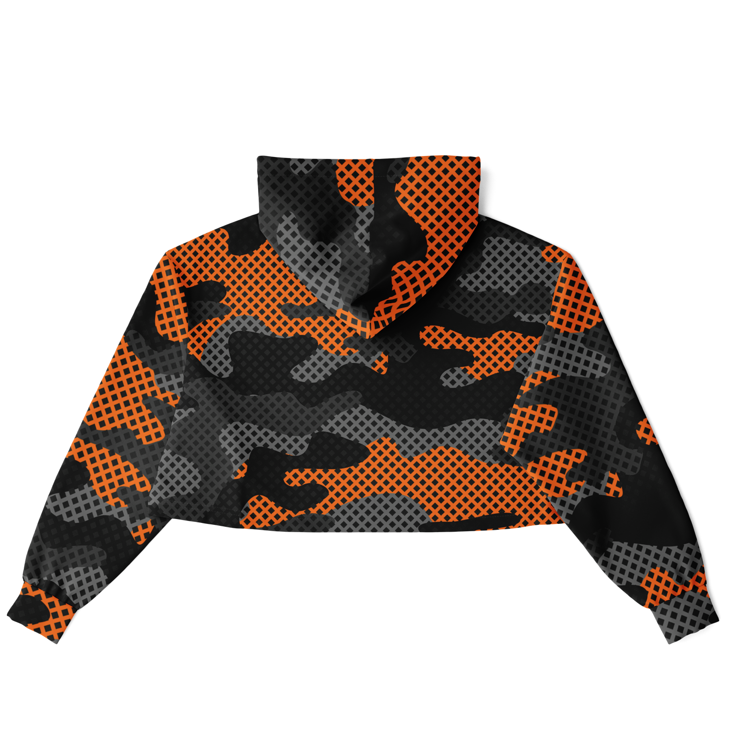 Cropped Hoodie For Women | Black & Orange Pixel Camo