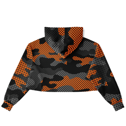 Cropped Hoodie For Women | Black & Orange Pixel Camo