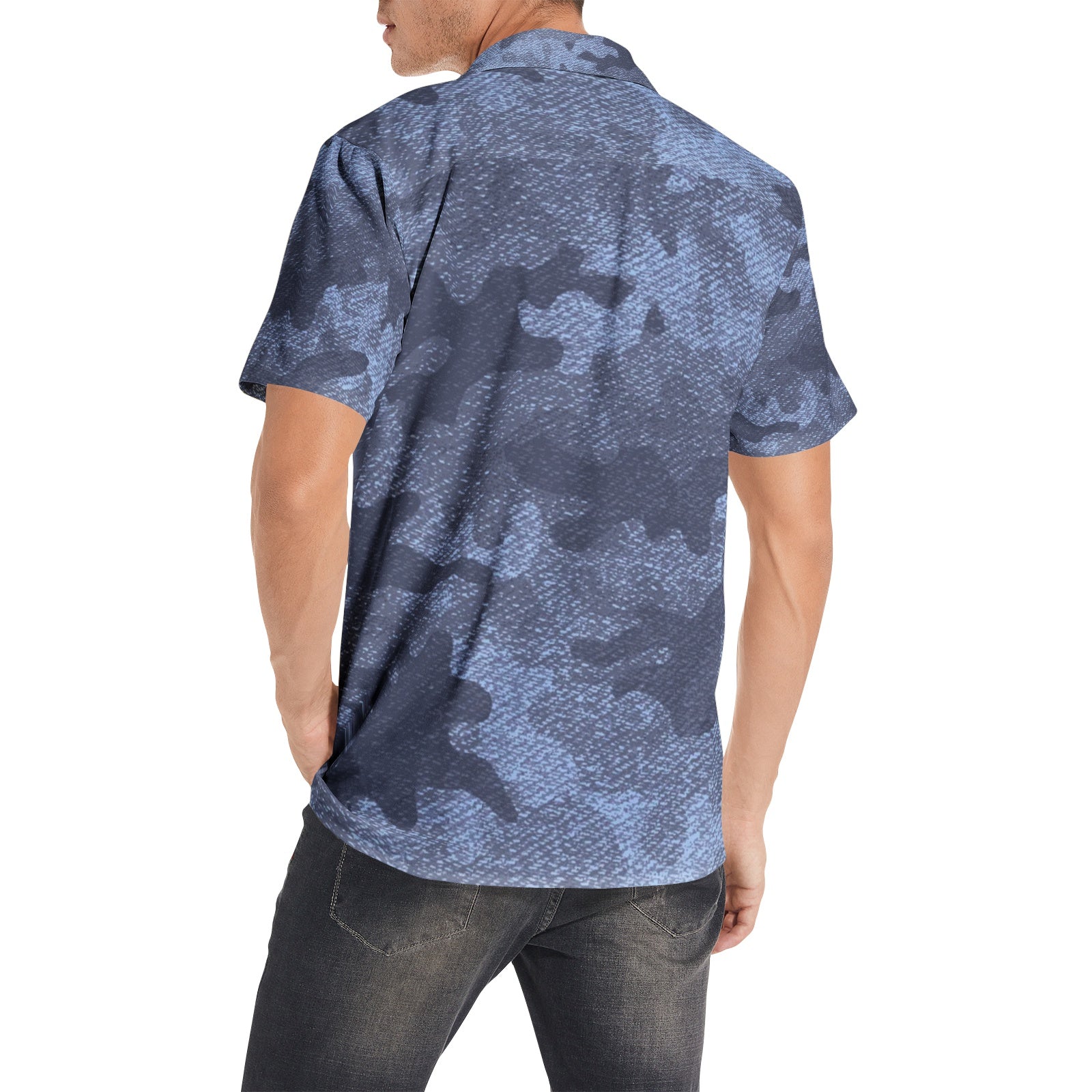 Cotton Camo Shirt For Men | Denim Blue Short-Sleeve