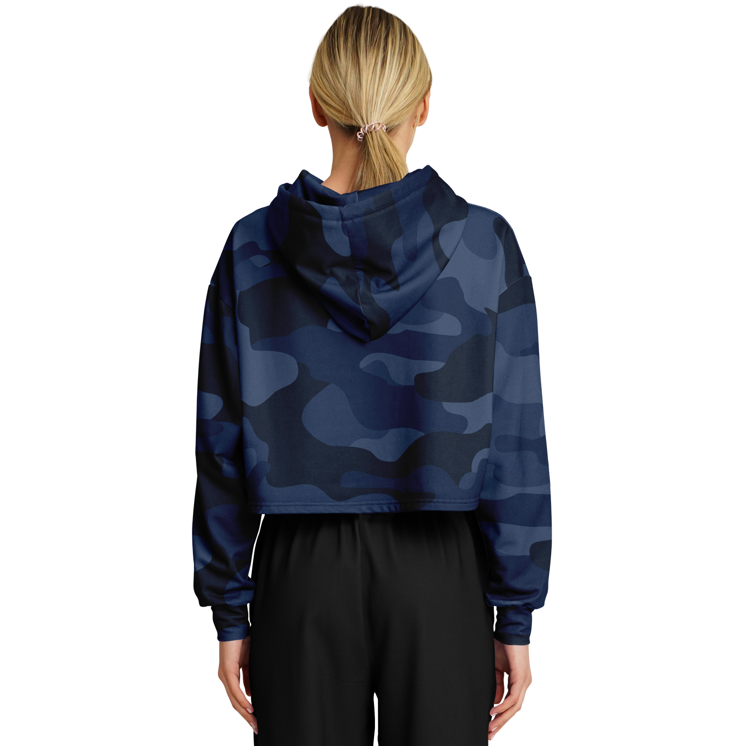 Cropped Hoodie For Women | Deep Blue Camouflage