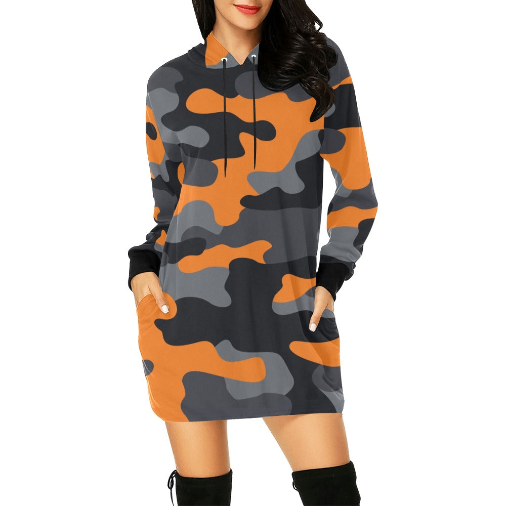 Camo Hoodie Dress | Orange, Black, and Gray Camouflage