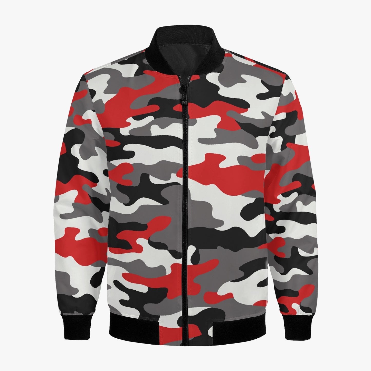 Women's Camo Bomber Jacket | Red, Black, and White