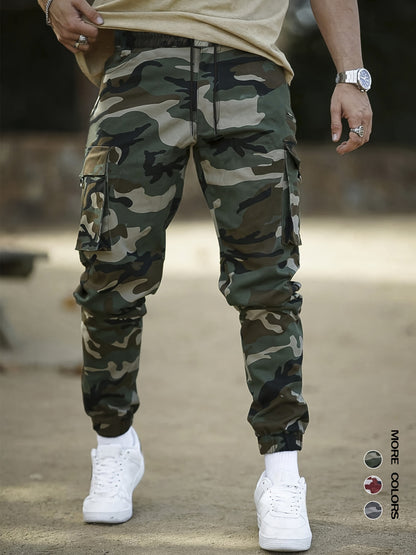 Men's Camo Cargo Pants with Flap Pockets & Invisible Zipper