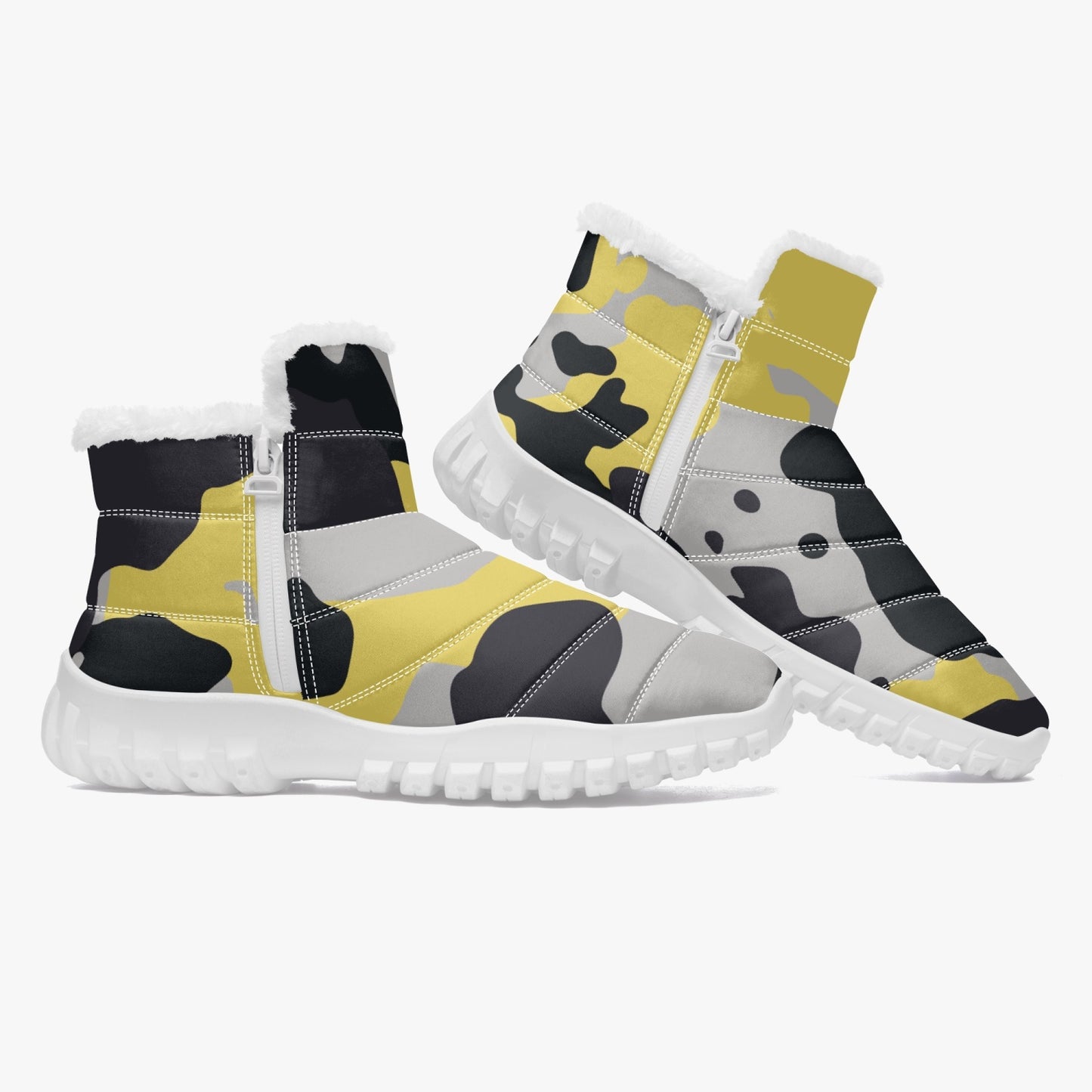 Camo Boots | Cotton-pad Fur Zipper Up | Yellow, Black & Silver