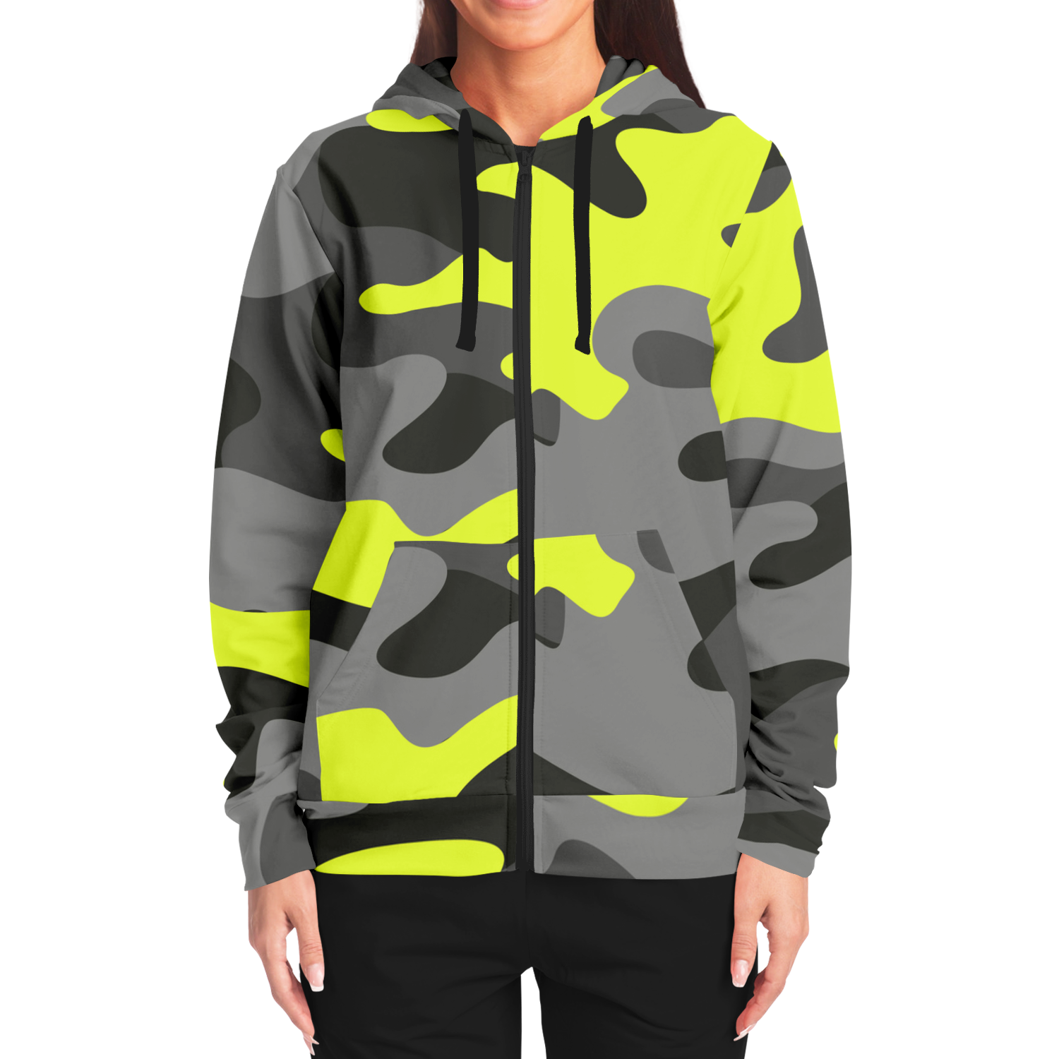 Zip-Up Hoodie | Yellow, Black, and Gray Camouflage