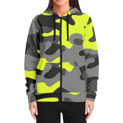 Zip-Up Hoodie | Yellow, Black, and Gray Camouflage