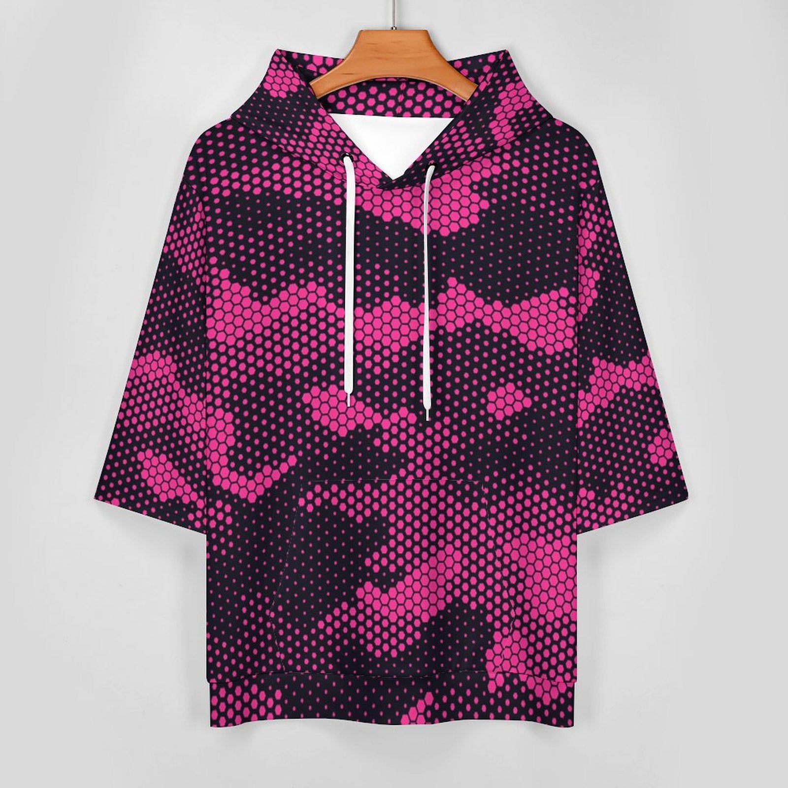 Short Sleeve Hoodie | Pink Digital Camouflage