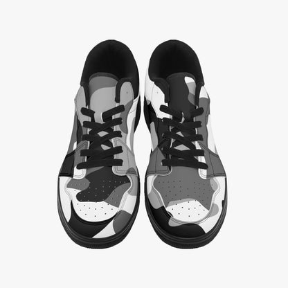 Camo Sneakers | Gray Black Low-Top Leather Camouflage Shoes