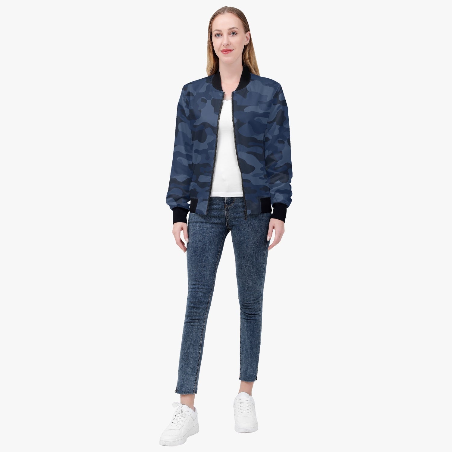 Women's Camo Bomber Jacket | Deep Blue Camouflage