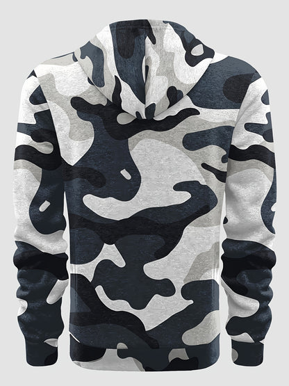 Gray Camo Hoodie with Zipper for Men | Casual Pullover Hooded Sweatshirt