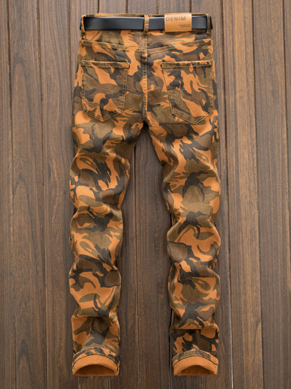 Men's Camo Light Stretch Skinny Fit Trousers | Patchwork Denim