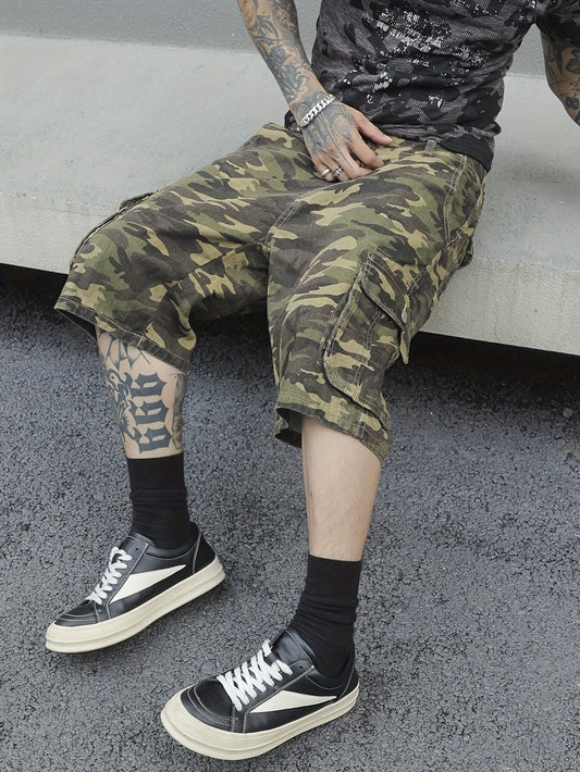 Men's Camo Denim Shorts | Knee-Length, Cotton Blend