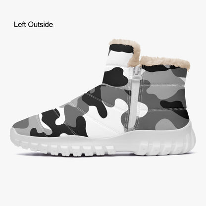 Camo Boots | Cotton-pad Fur Zipper Up | Gray, Black & White