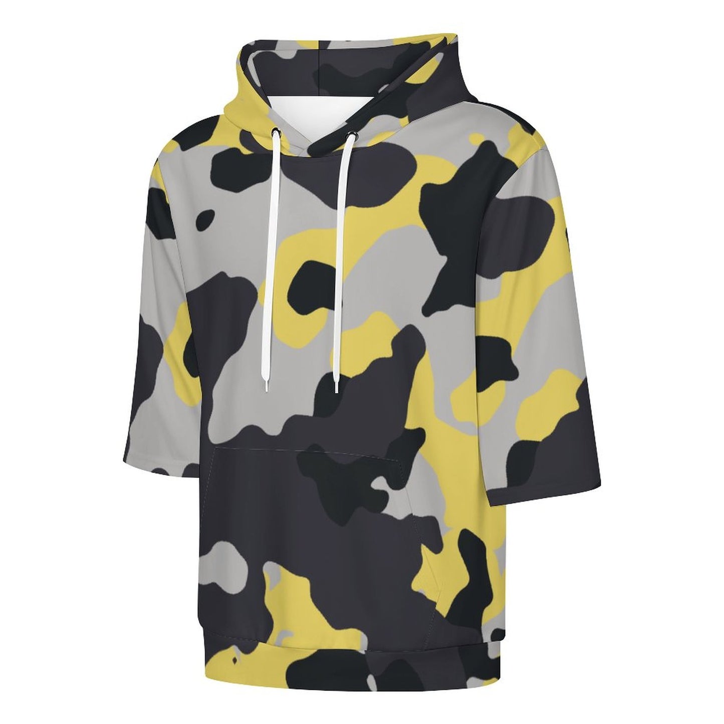 Short Sleeve Hoodie | Yellow, Black & Silver Camouflage