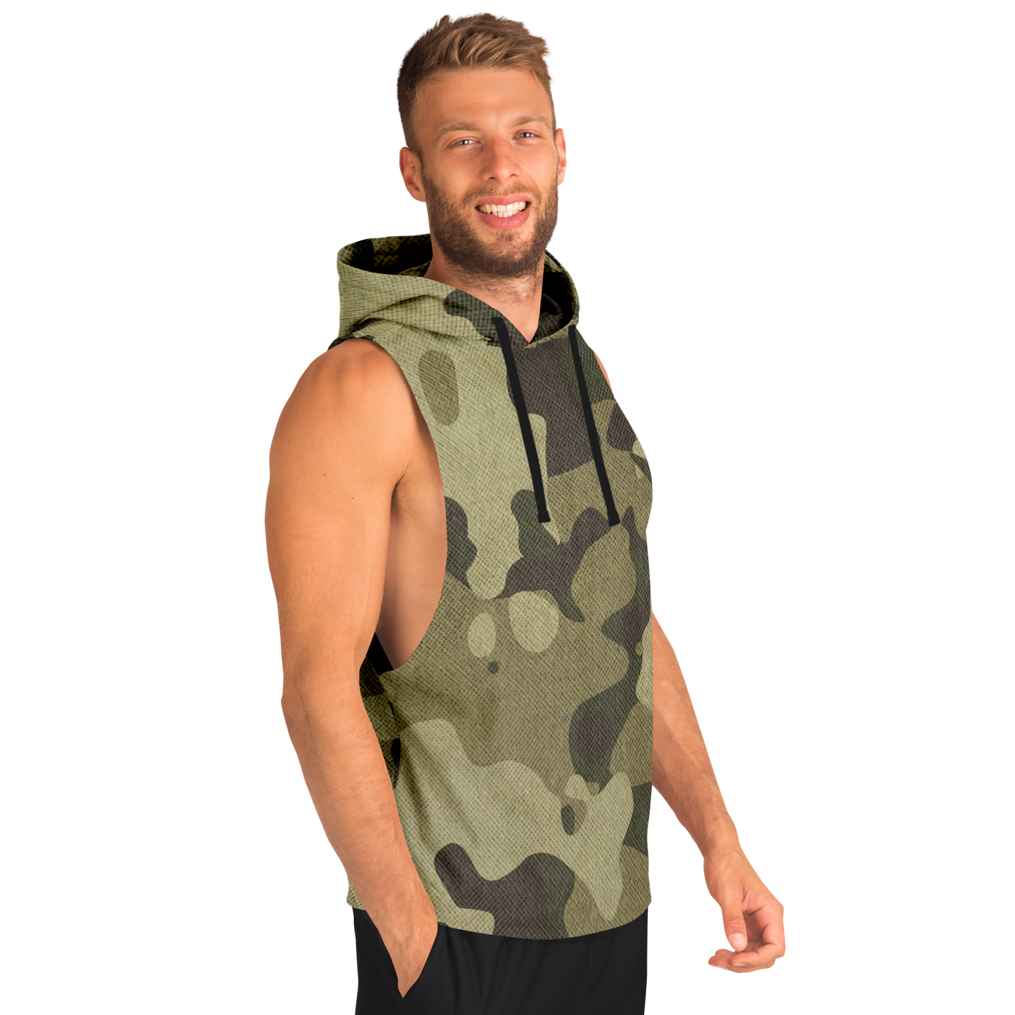 Sleeveless Hoodie | Green Fabric Camouflage