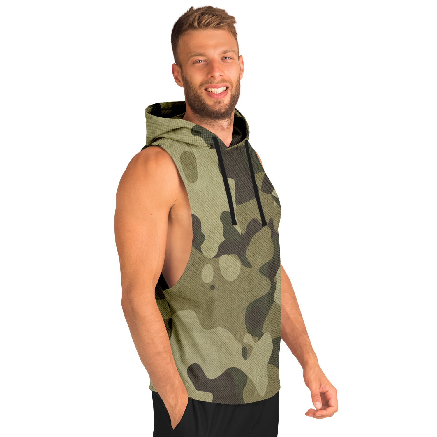 Sleeveless Hoodie | Green Fabric Camouflage