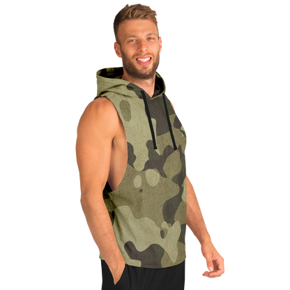 Sleeveless Hoodie | Green Fabric Camouflage