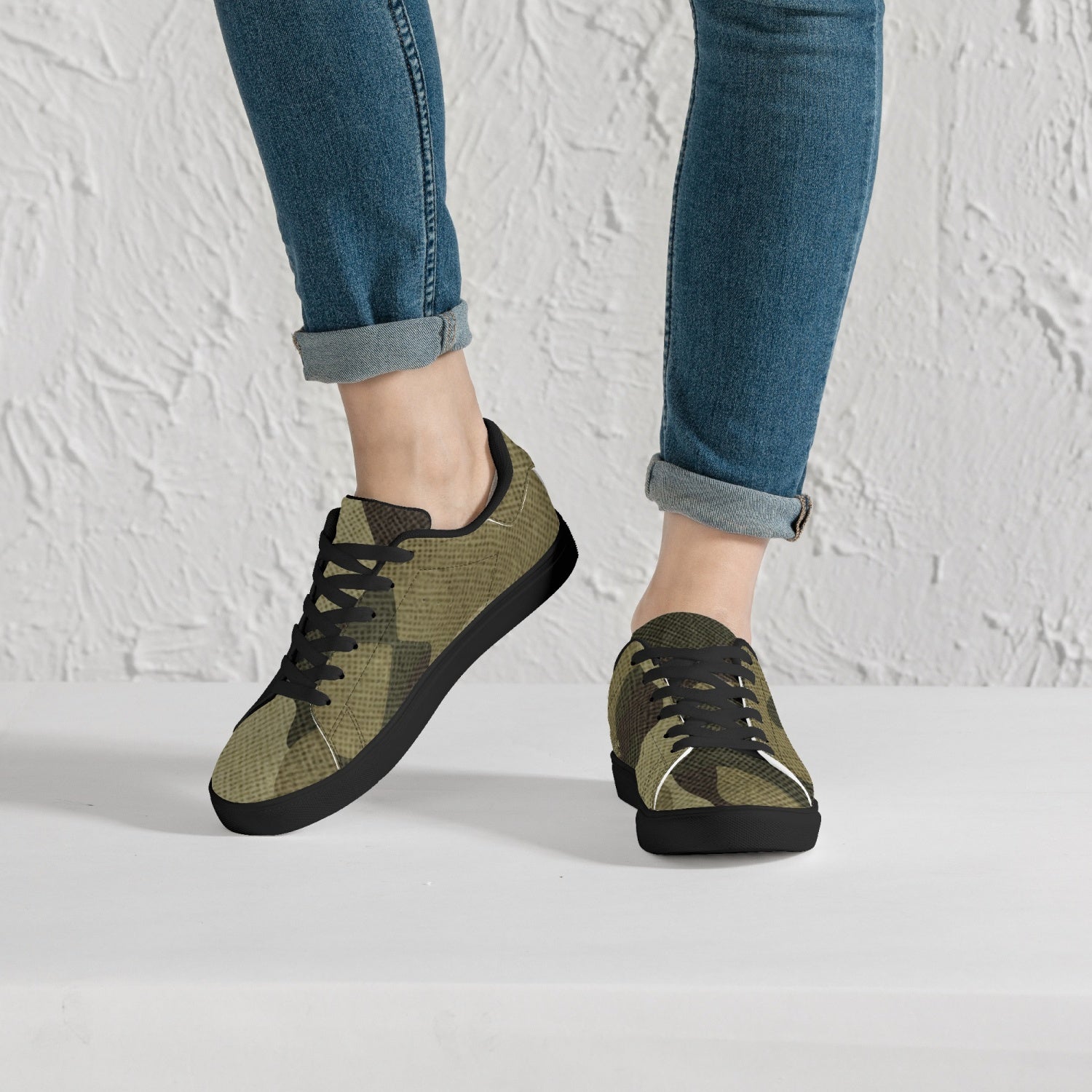 Camo Sneakers | Classic Low-Top Leather | Green Fabric