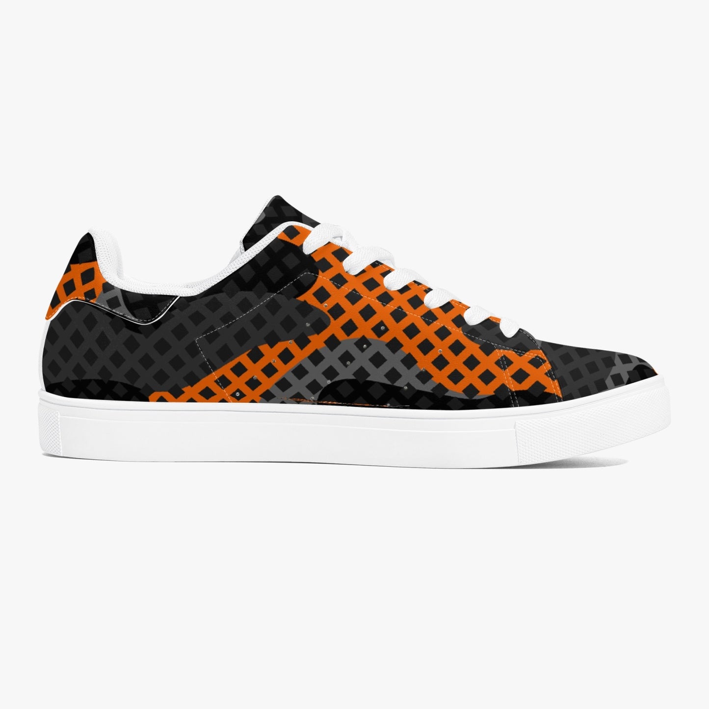 Camo Sneakers | Classic Low-Top Leather | Orange & Black Pixel