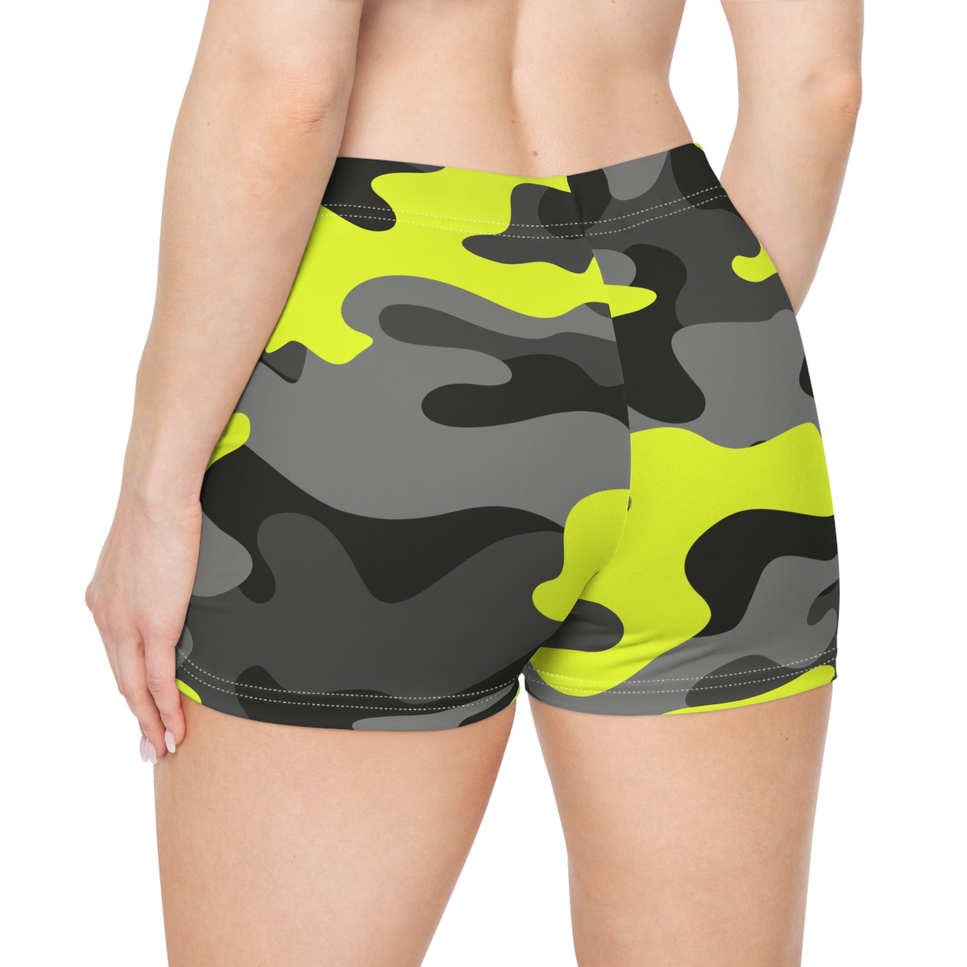 Women's Camo Shorts | Tight Fit | Black, Gray, and Yellow