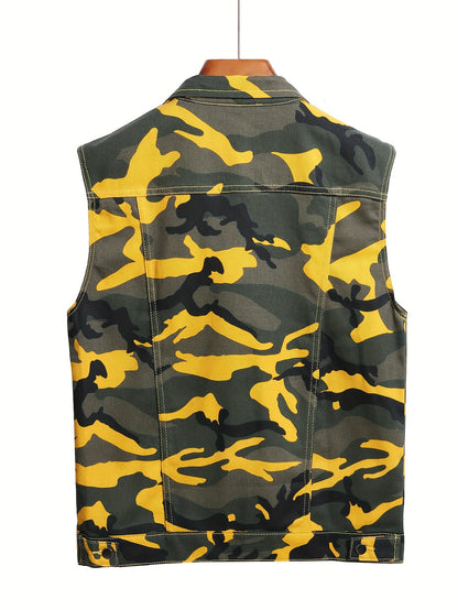 Men's Camo Denim Vest | Lightweight, Sleeveless Jacket