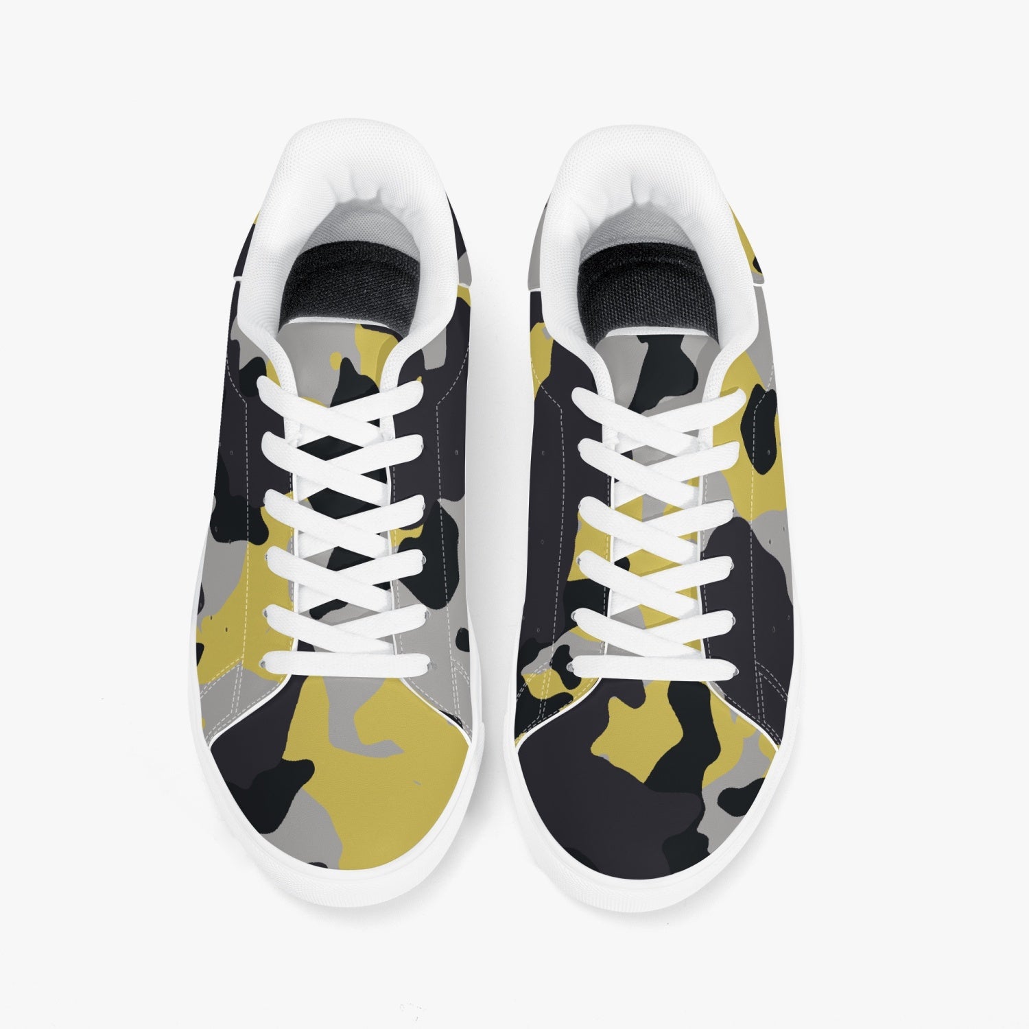 Camo Sneakers | Classic Low-Top Leather | Yellow, Black, & Silver