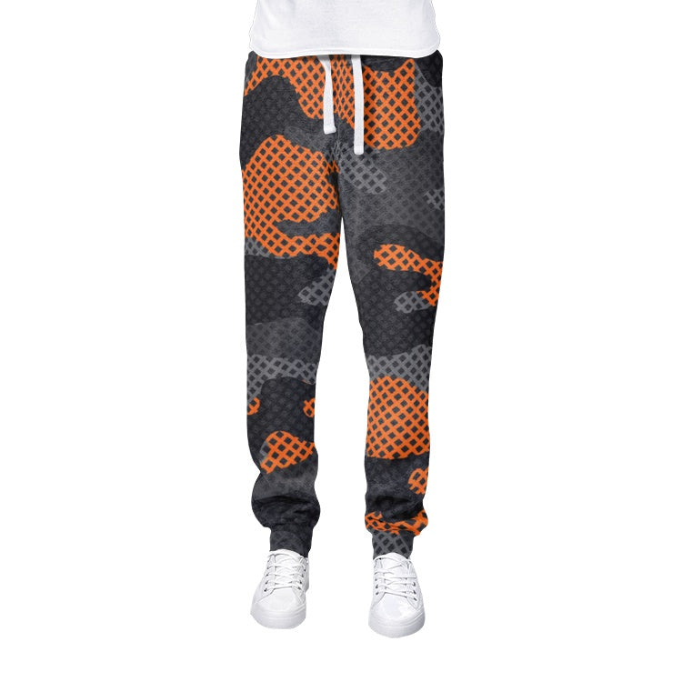 Men's Camo Track Pants | Black & Orange Pixel