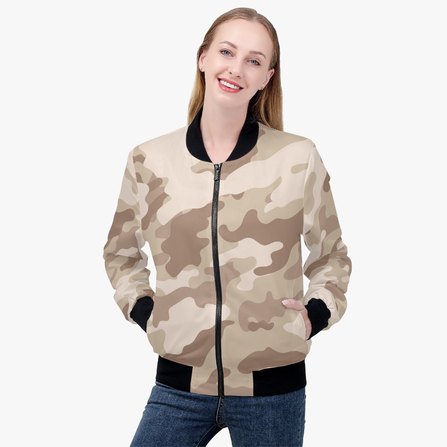 Women's Camo Bomber Jacket | Desert Brown Camouflage