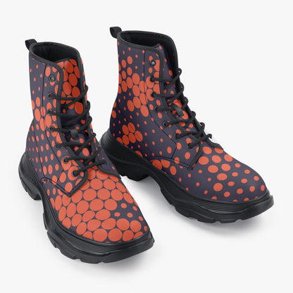 Chunky Boots | Leather in Orange & Blue Digital Camouflage