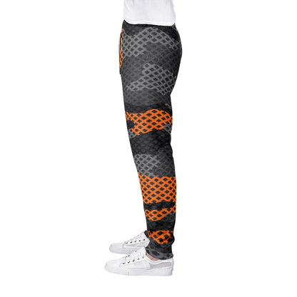 Men's Camo Track Pants | Black & Orange Pixel