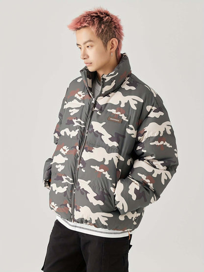 Army Green Camo Puffer Jacket | Thick Fat Style Coat