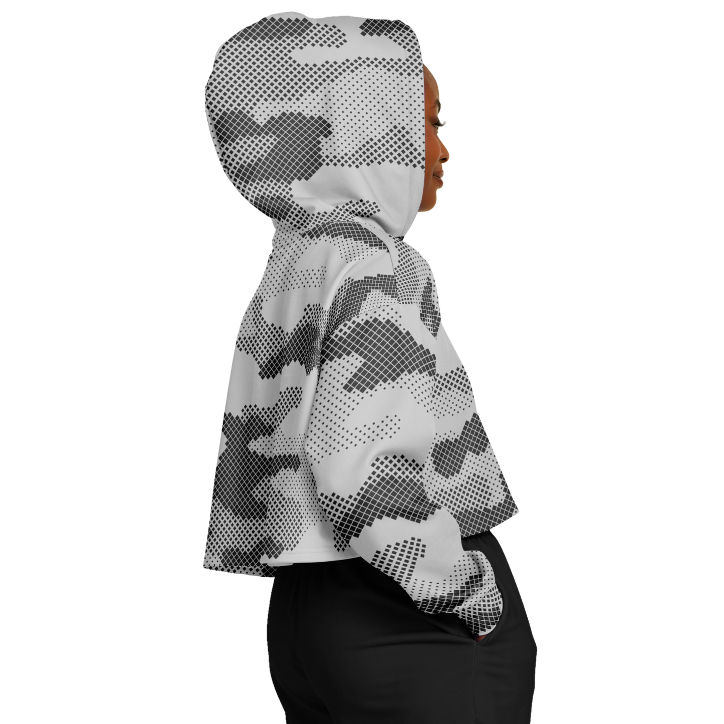 Cropped Hoodie For Women | Black & White Digital Dotted