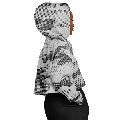 Cropped Hoodie For Women | Black & White Digital Dotted