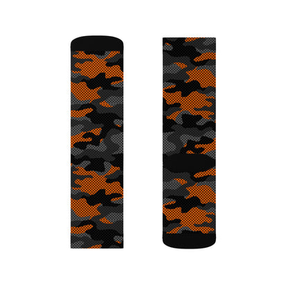 Camo Socks | Black & Orange Pixel Camouflage