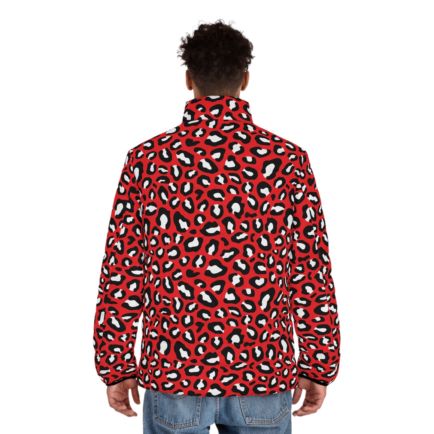 Leopard Puffer Jacket For Men | Red, Black, and White