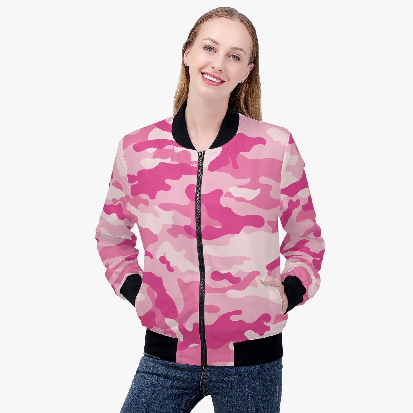 Women's Camo Bomber Jacket | Lavender Pink Camouflage