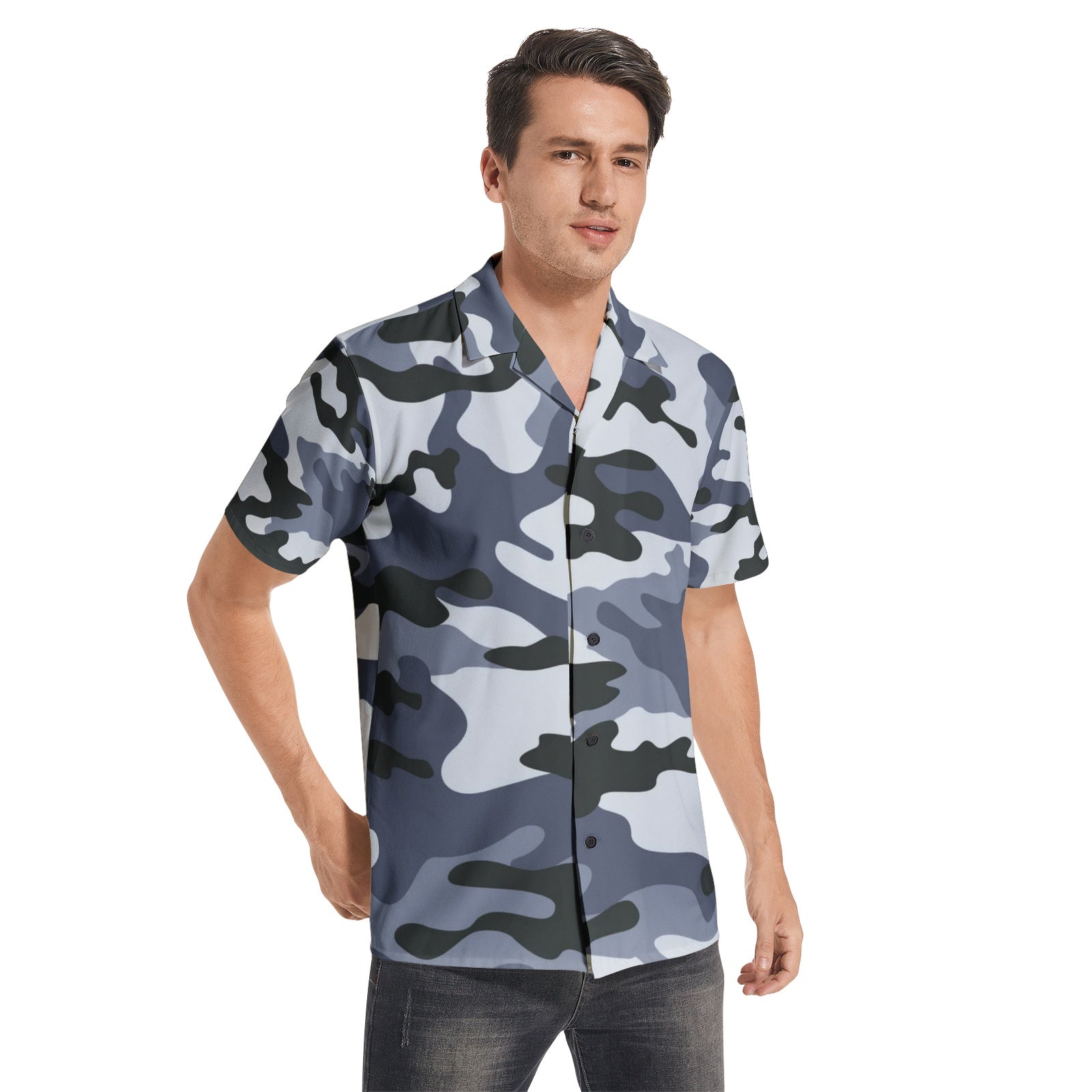 Cotton Camo Shirt For Men | Light Blue Short-Sleeve