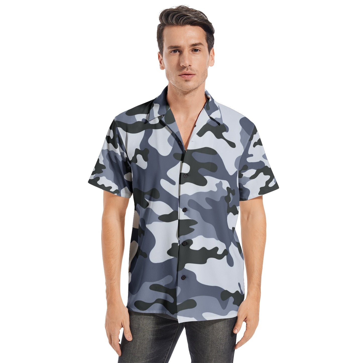 Cotton Camo Shirt For Men | Light Blue Short-Sleeve