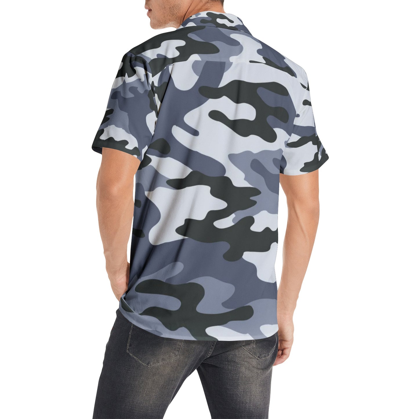 Cotton Camo Shirt For Men | Light Blue Short-Sleeve