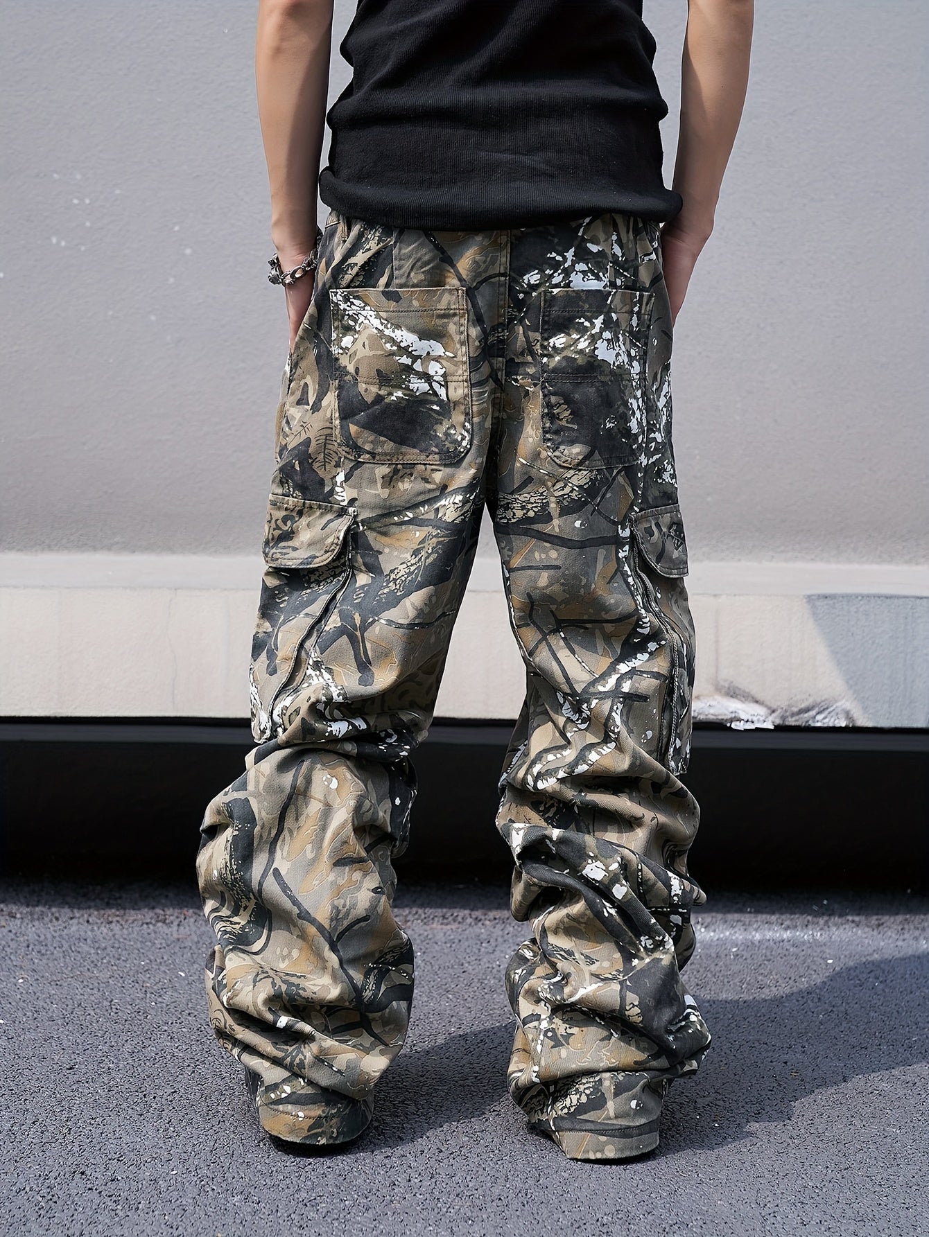 Men's Camouflage Print Denim Cargo Pants | Loose Fit