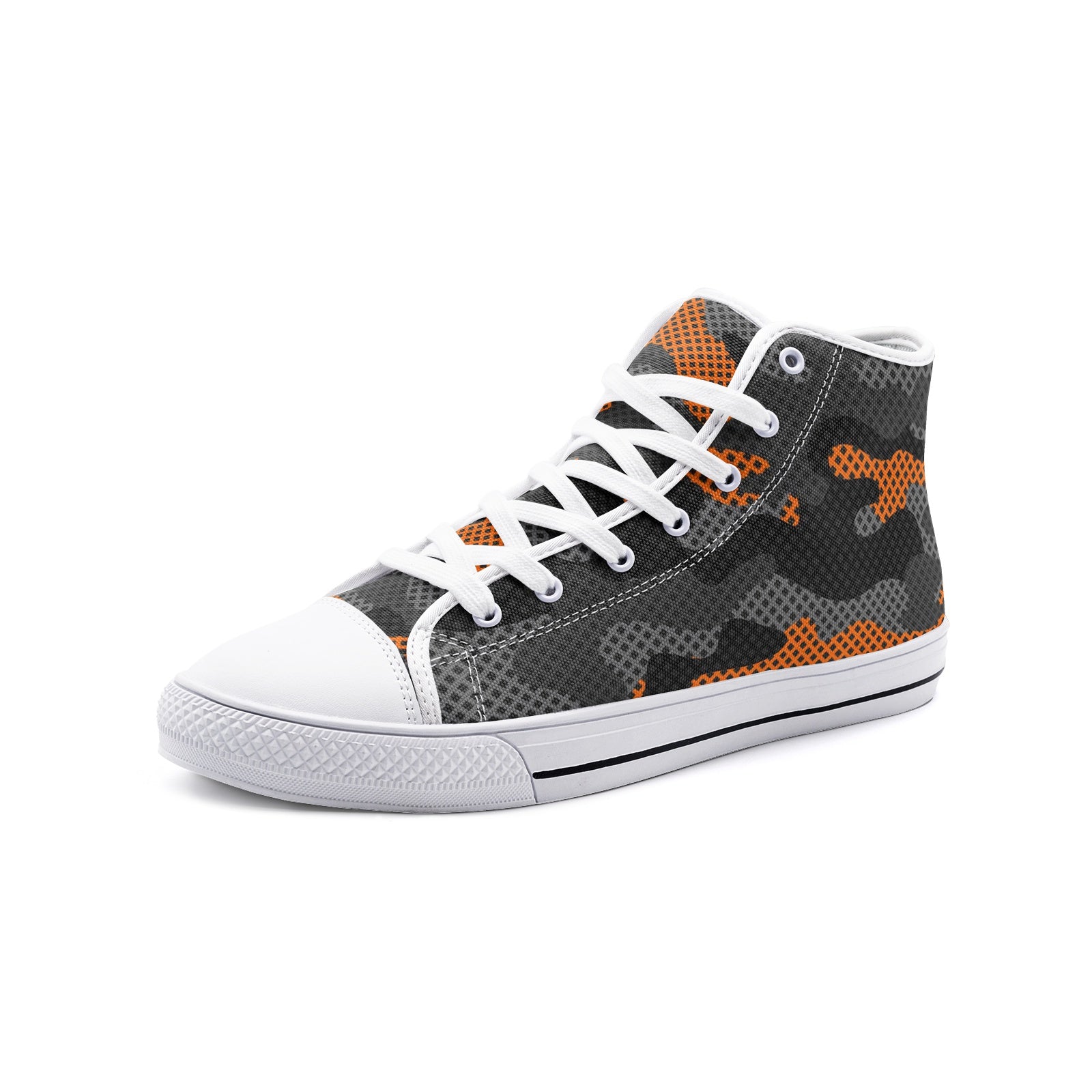 Camo Shoes | HIgh Top Canvas | Orange & Black Pixel