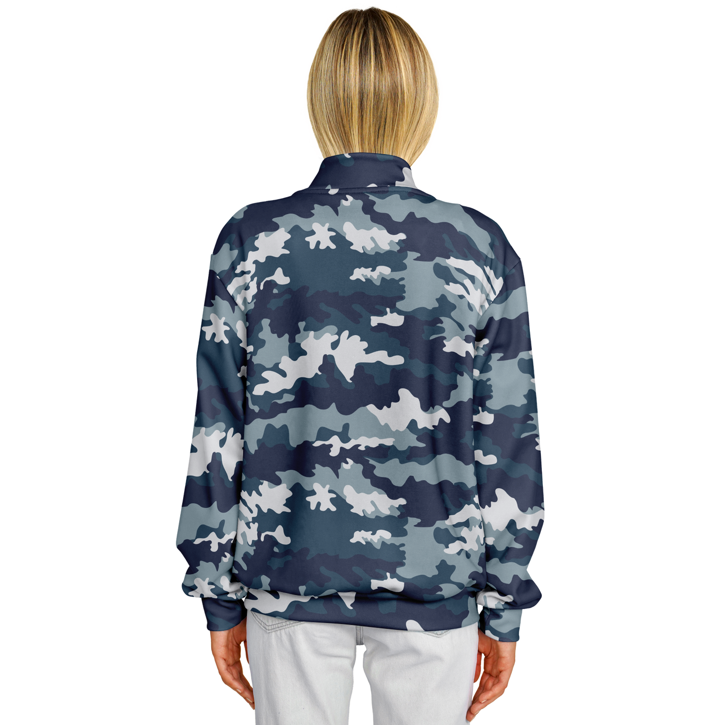 Baseball Jacket in Navy Blue Camouflage Print