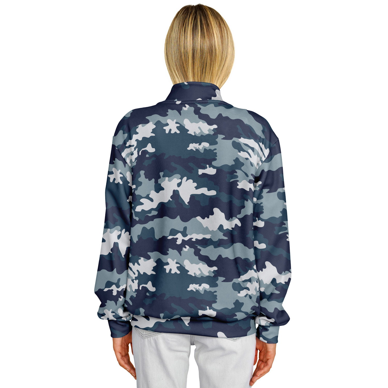 Baseball Jacket in Navy Blue Camouflage Print