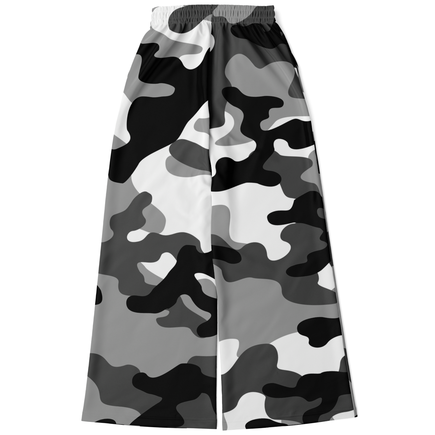 Camo Wide Leg Pants | Black, White & Gray Camouflage