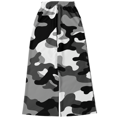 Camo Wide Leg Pants | Black, White & Gray Camouflage