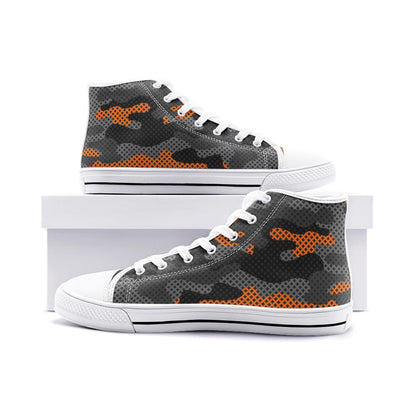 Camo Shoes | HIgh Top Canvas | Orange & Black Pixel