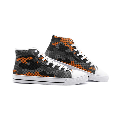 Camo Shoes | HIgh Top Canvas | Orange & Black Pixel