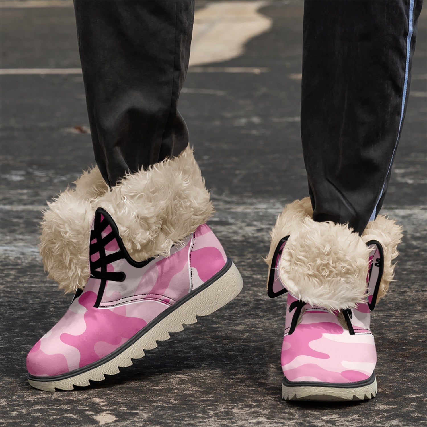 Camo Boots | Lavender Pink Cotton-Pad Fur Lining